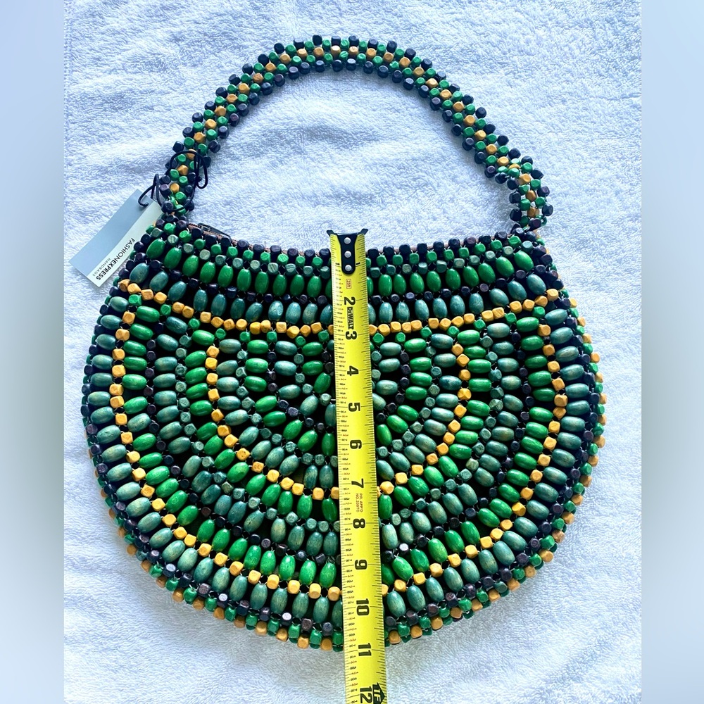 🎁‎ NWT Handcrafted Vintage Boho Multicolor Beaded Green and Yellow Shoulder Bag - Picture 4 of 6